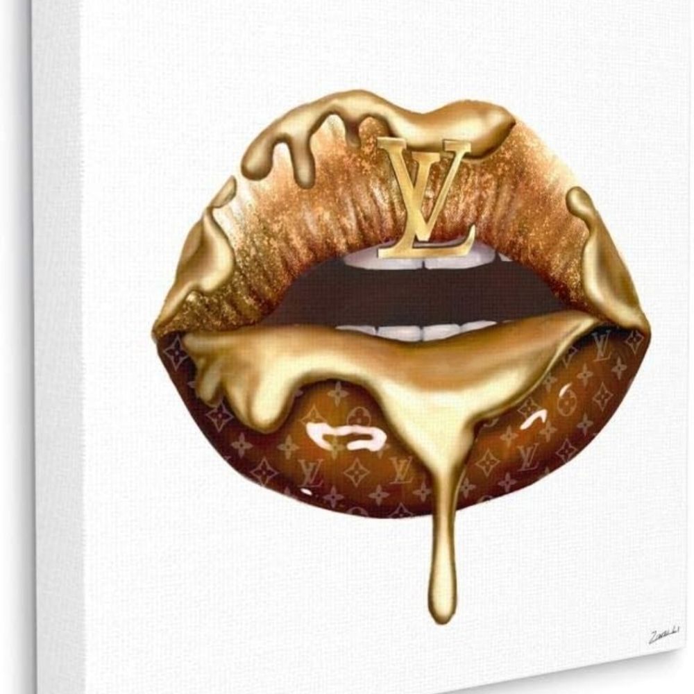 Stupell Industries Louis Vuitton Glam Lips Gold Drip Canvas Wall Decor